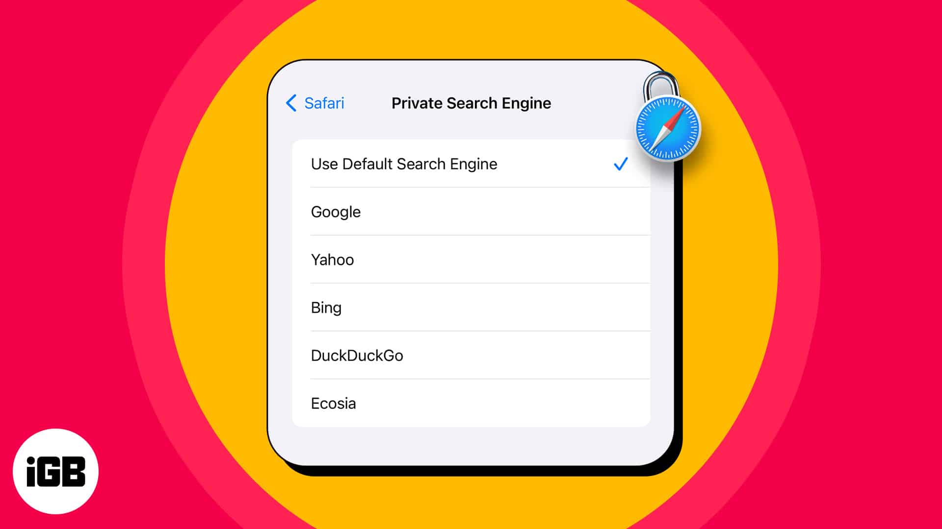 Change default search engine for private browsing for safari