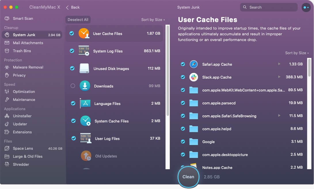 Clean system junk and improve macos speed with cleanmymac x software Clean system junk with CleanMyMac X