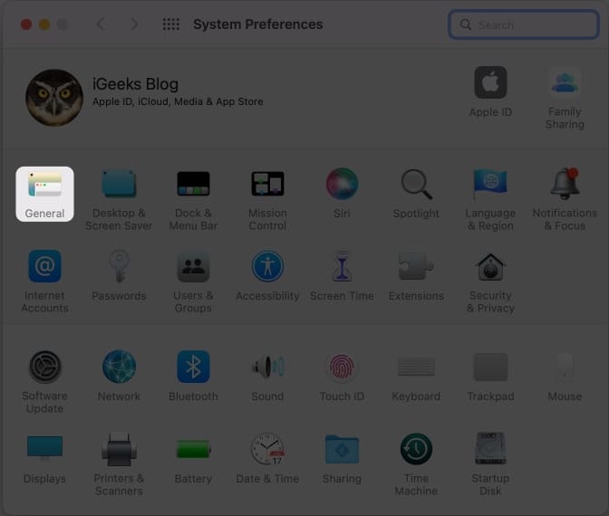 Click General on macOS ventura