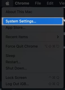 Click System Settings in In macOS Ventura