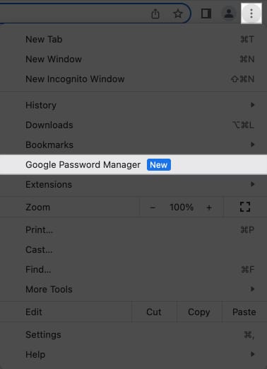 Click the three-dot icon and select google password manager
