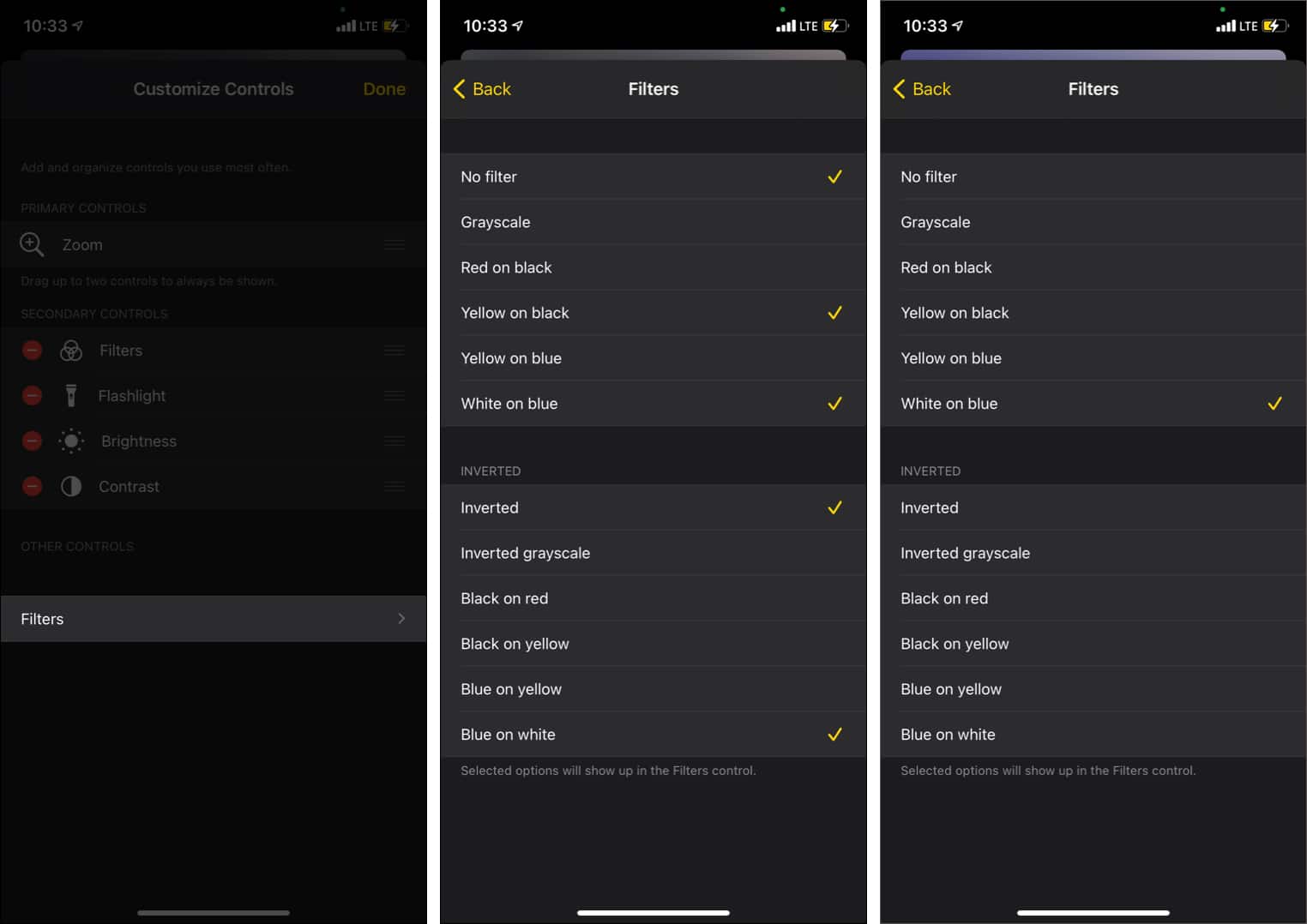 Customize iPhone Magnifier filters setting