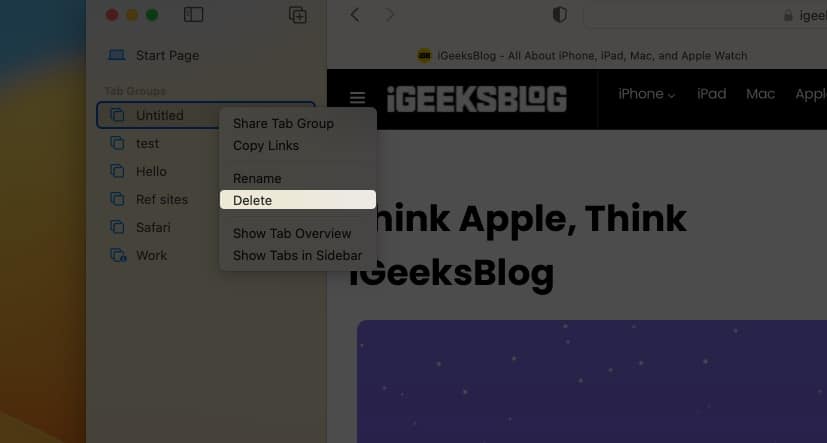 Delete safari tab group Deleteing a Tab Group in Safari on a Mac