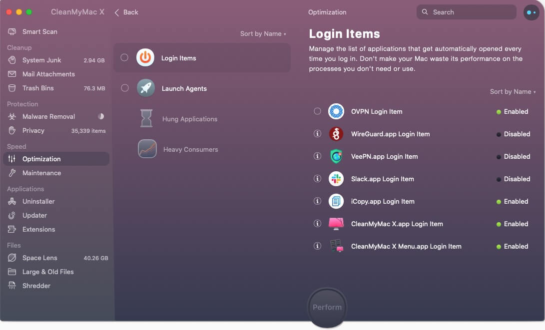 Disable unwanted login items using cleanmymac x software in improve speed of your mac Disable unwanted login items using CleanMyMac X