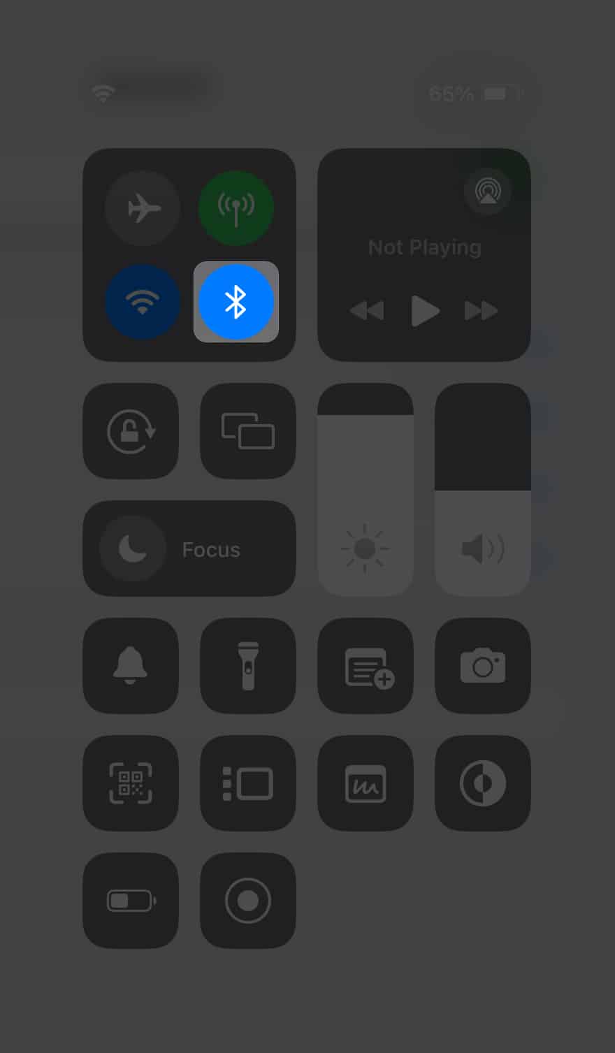 Enable Bluetooth from control center
