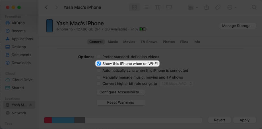 Enable Show this iPhone when on Wi-Fi