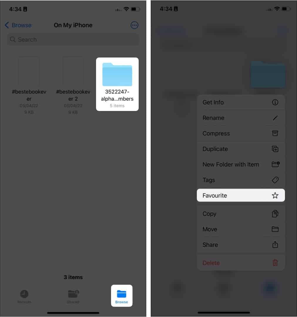 Favourite folder in files app Steps to add a folder to favorites in Files app on an iPhone