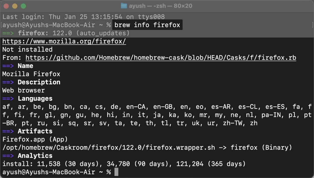 find homebrew package informantion