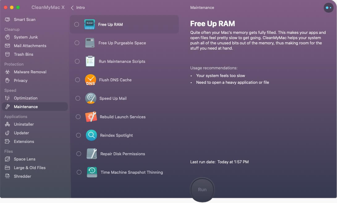 Free up ram using cleanmymac x software to improve speed of mac Free up RAM using CleanMyMac X