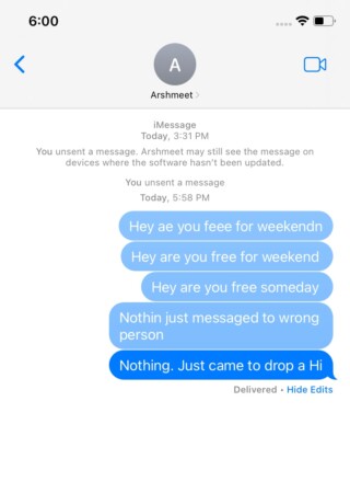 Imessage edit history 320x450 1 Screenshot showing iMessage Edit History on an iOS 16 device