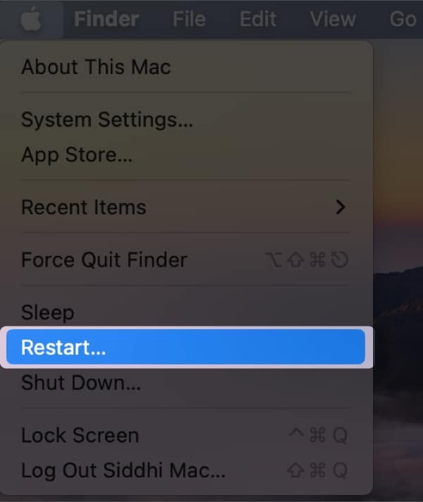 Just click the Apple logo → choose Restart on your Mac