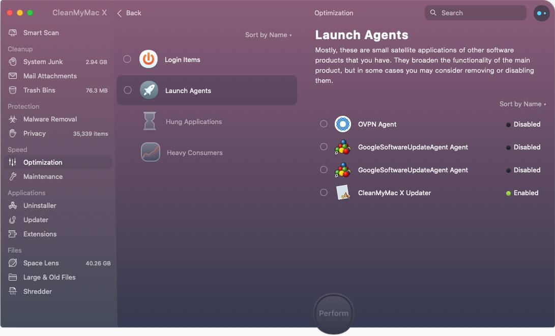 Launch agents in cleanmymac x and disable background apps to speed up mac Disable background apps to speed up Mac