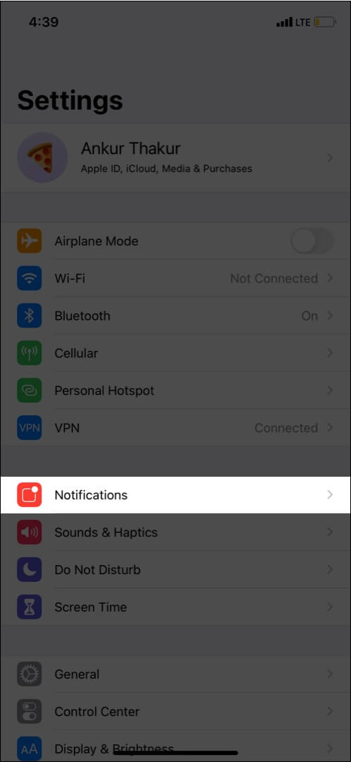 Open iPhone Settings app and tap Notifications