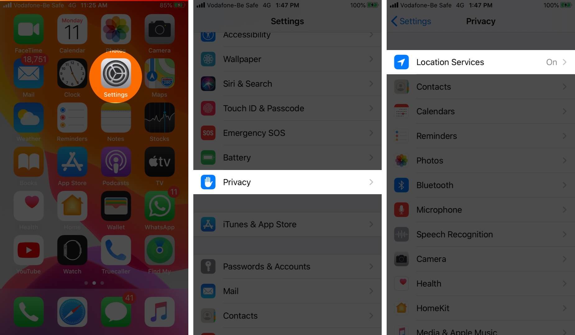 Open settings and tap on privacy and then tap on location services on iphone Open Settings and Tap on Privacy and Then Tap on Location Services on iPhone