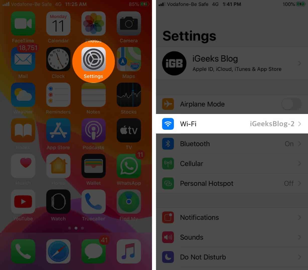 Open settings and tap on wi fi 1 Open Settings and Tap on Wi-Fi