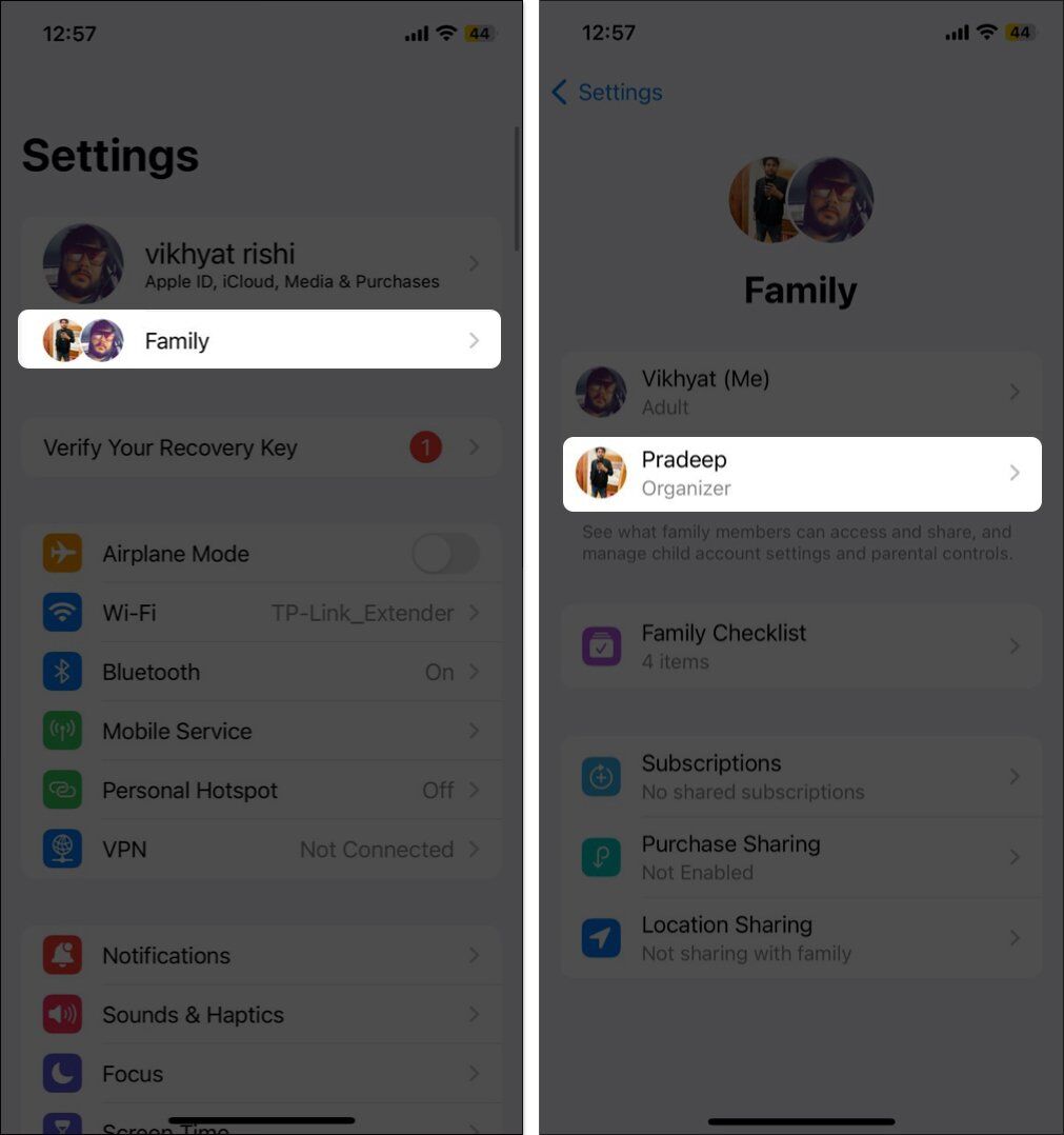 Open Settings, tap on Family and select the Name of the member you want to remove