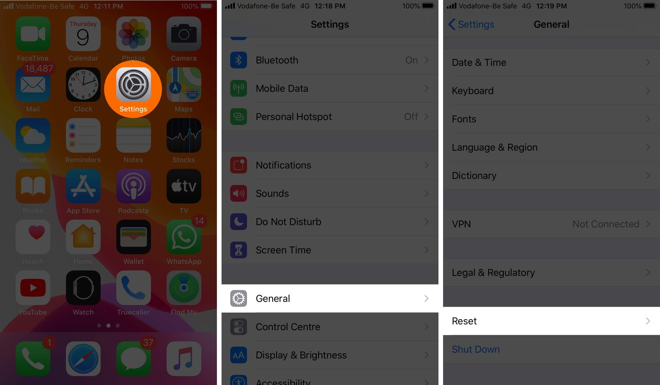Open settings tap on general and then tap on reset on iphone Open Settings Tap on General and Then Tap on Reset on iPhone