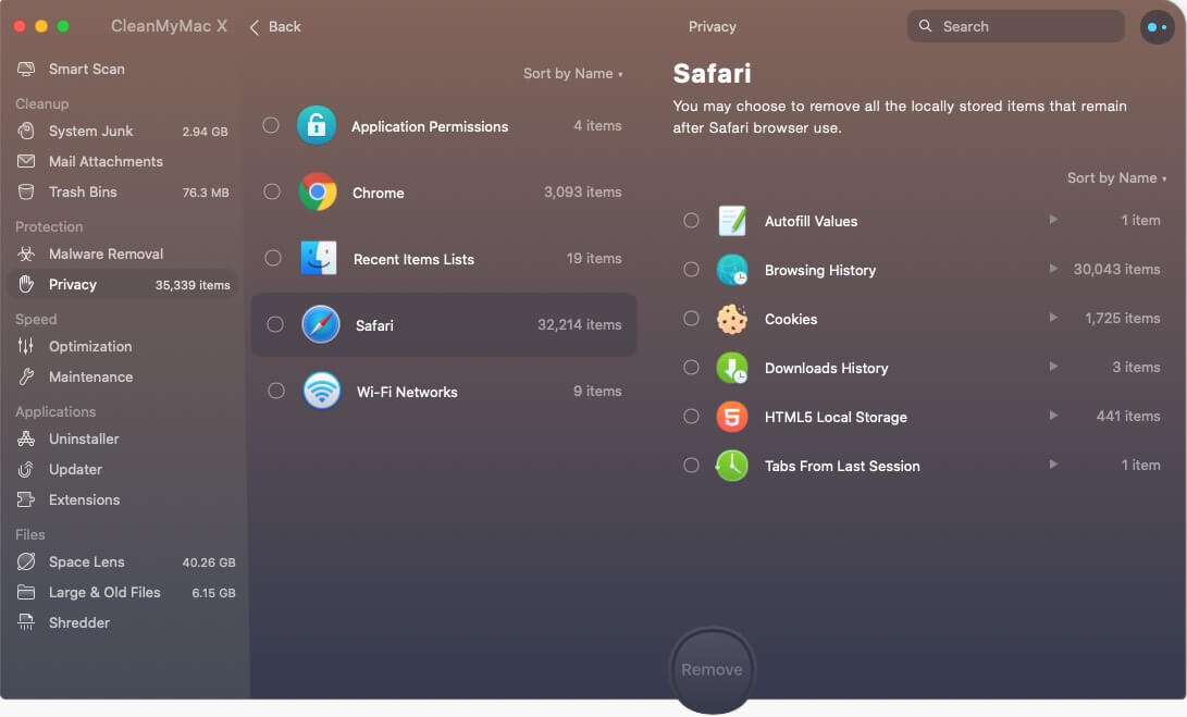 Remove browsing history cookies and downloads to keep things private with cleanmymac x software Remove browsing history with CleanMyMac X