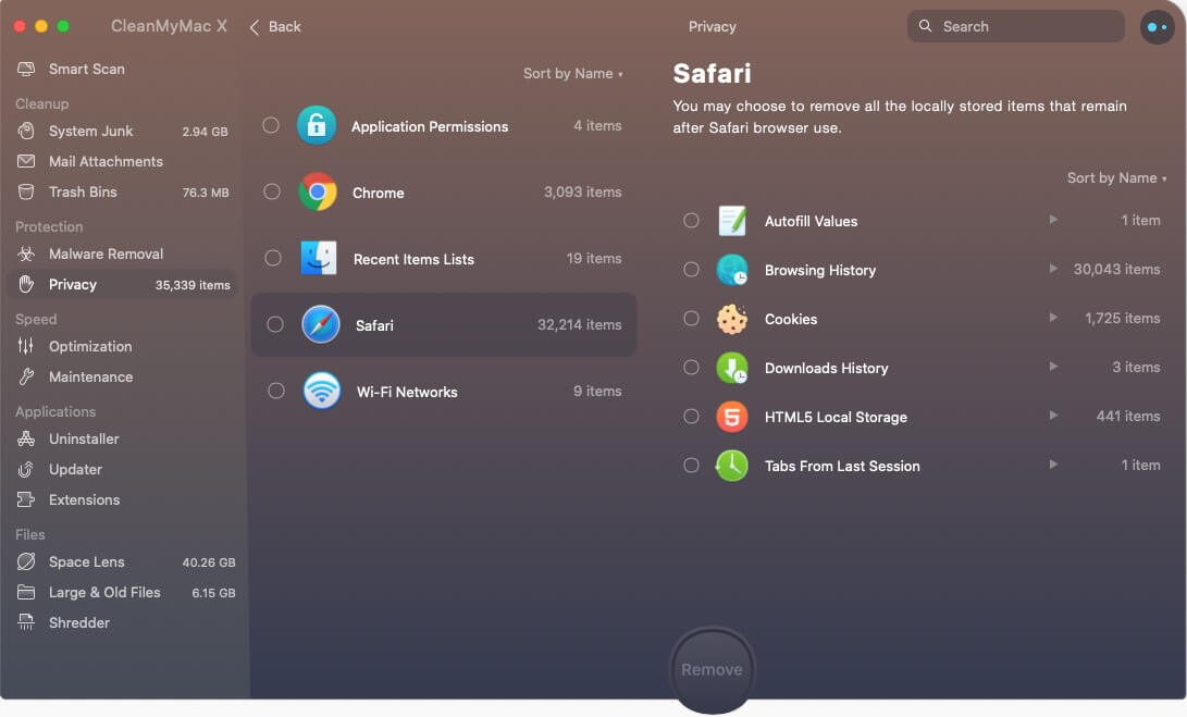 Remove browsing history with CleanMyMac X
