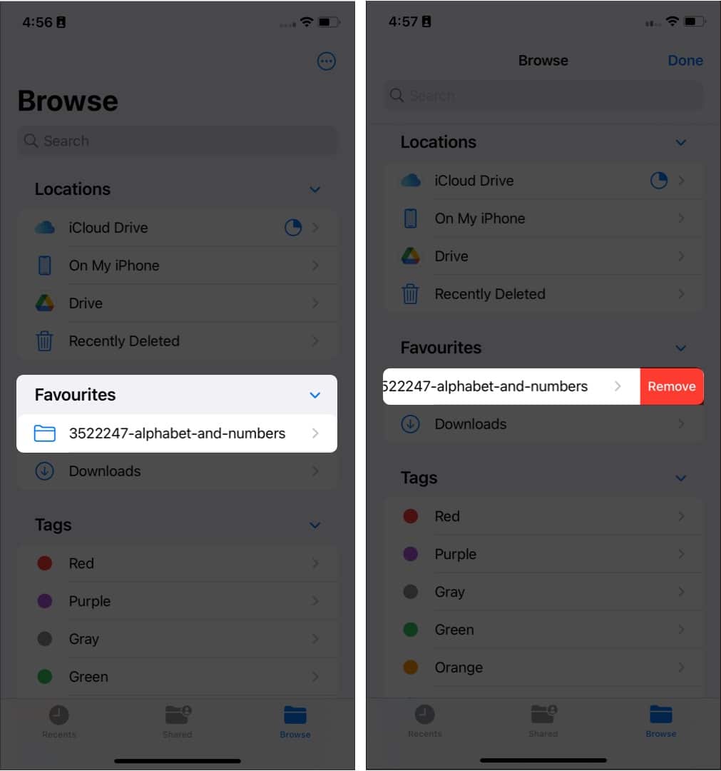 Remove from favorites Steps to remove folders from favorites in Files app on iPhone