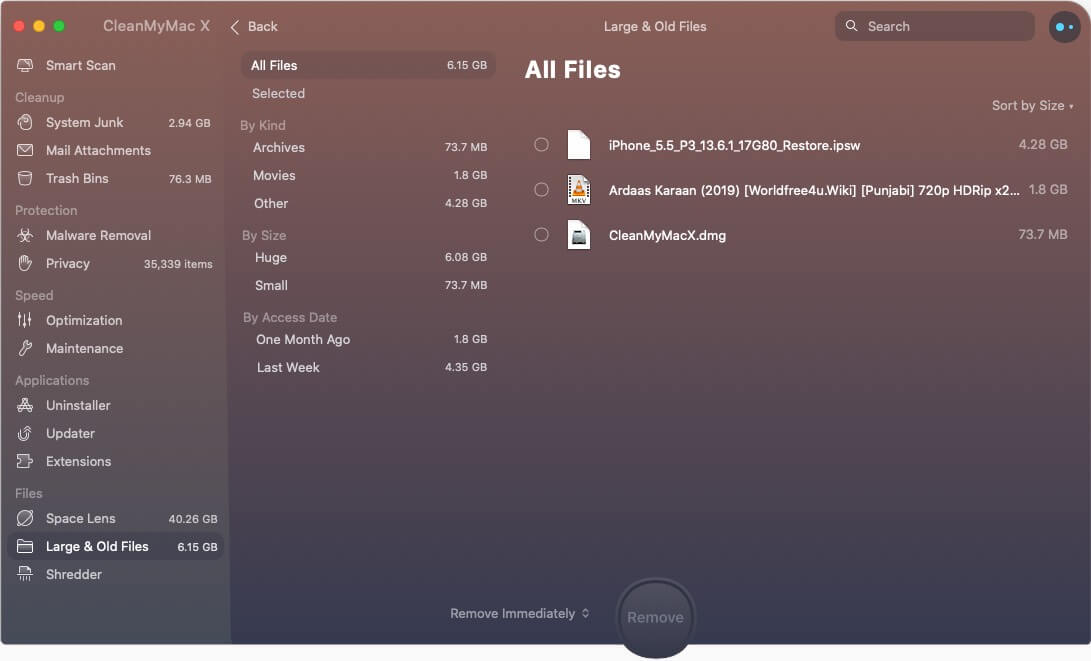 Remove large files and videos using cleanmymac x software Remove large files and videos using CleanMyMac X Software