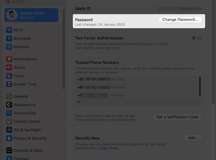 Reset your Apple ID from Security Key on Mac