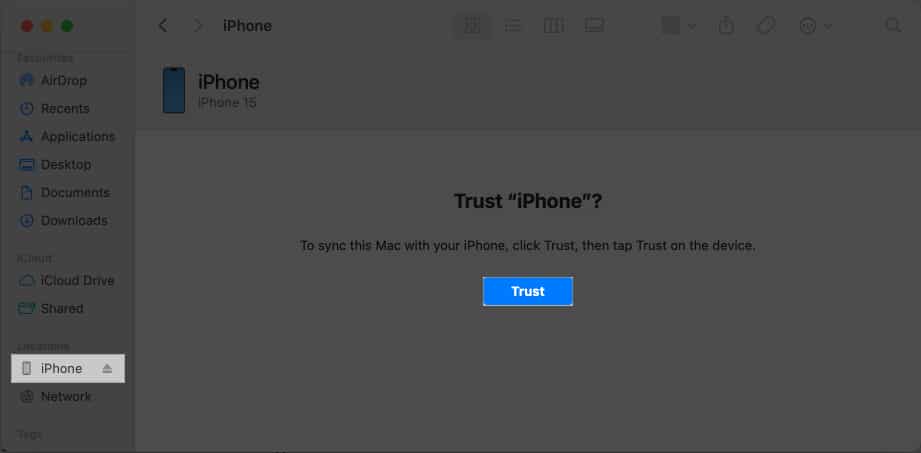 Select your iPhone, Click Trust