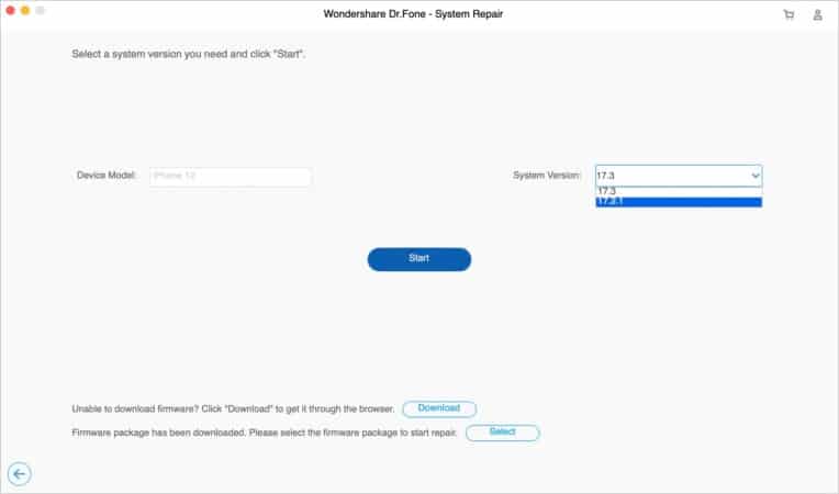 Selecting version in ios system repair by dr fone 764x450 1 Selecting version in iOS System Repair by Dr. Fone