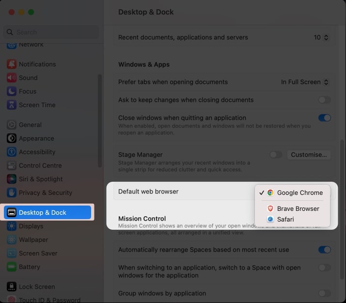 Set the default browser on macOS Ventura