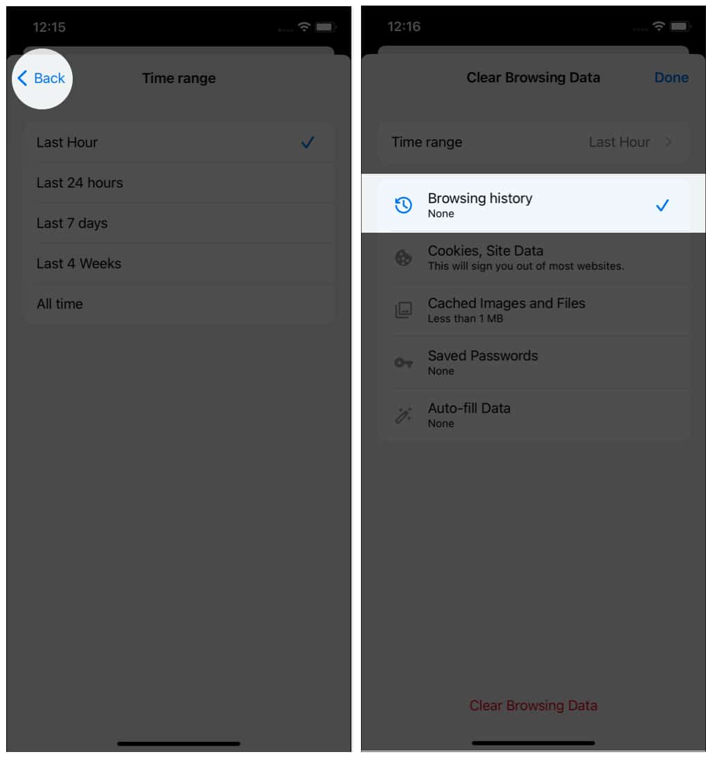 Tap on Back, Browsing history in Chrome