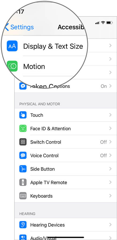 Tap on display text size in iphone settings Tap on Display & Text Size in iPhone Settings