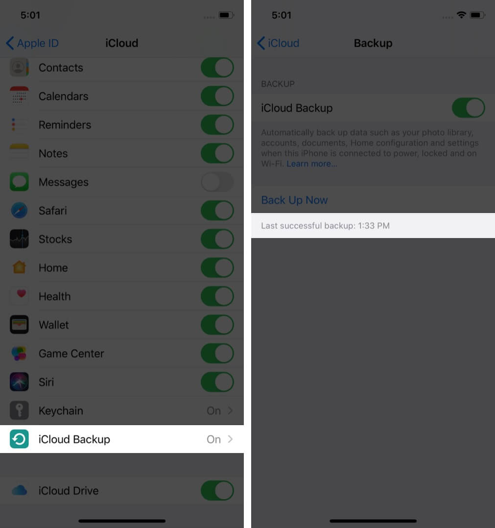 tap on icloud backup and check recent backup