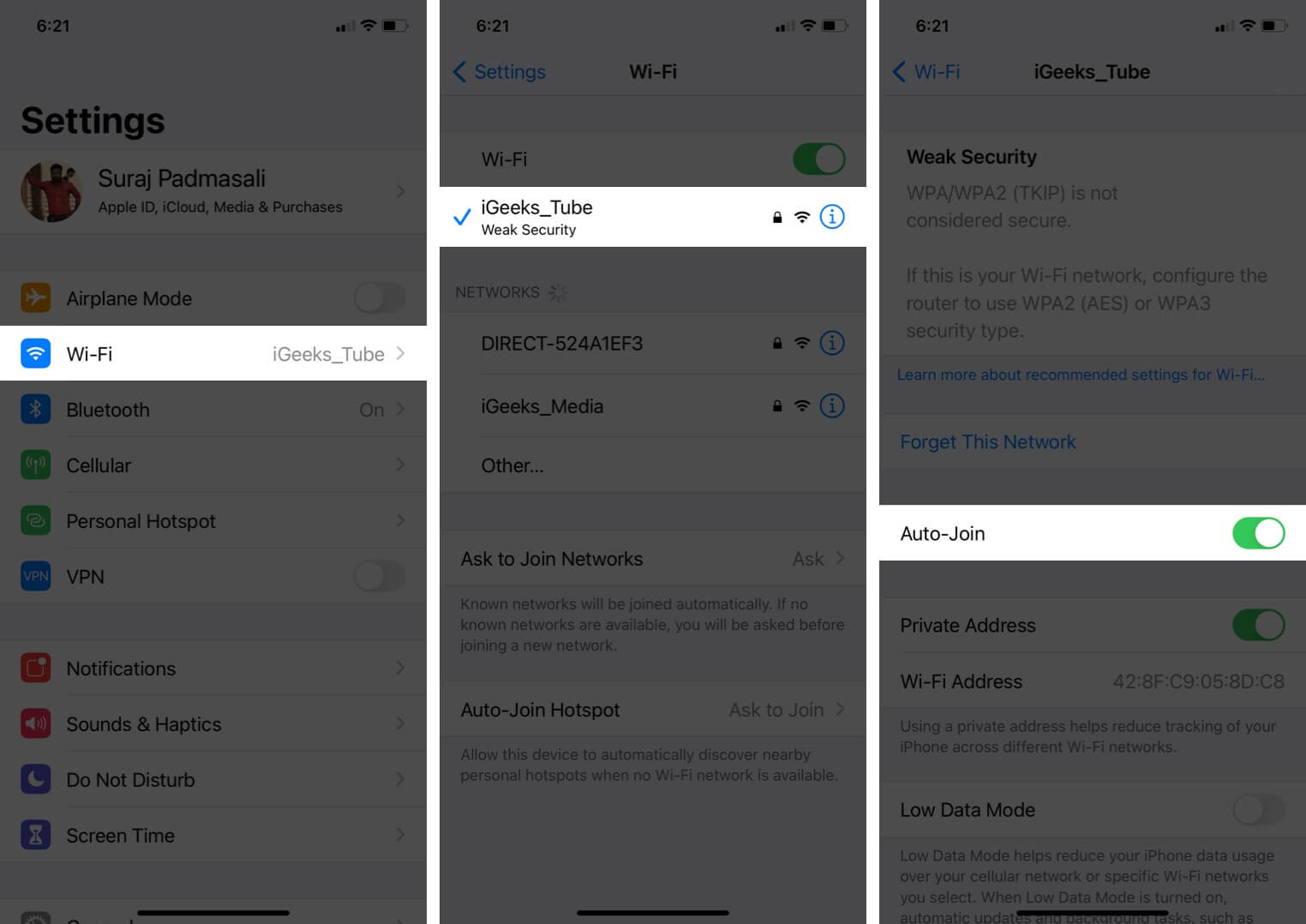 Tap on wi fi in iphone settings then tap on i next to connected wi fi and then enable auto join tap on wi-fi in iphone settings then tap on i next to connected wi-fi and then enable auto join