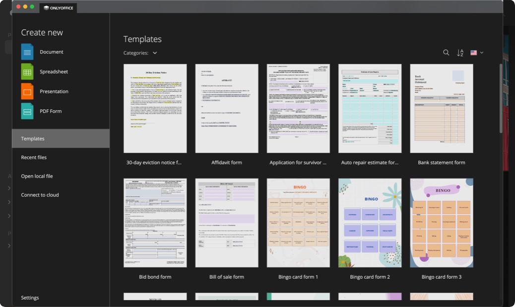 Templates tab in onlyoffice desktop editor Templates tab in onlyoffice desktop editor