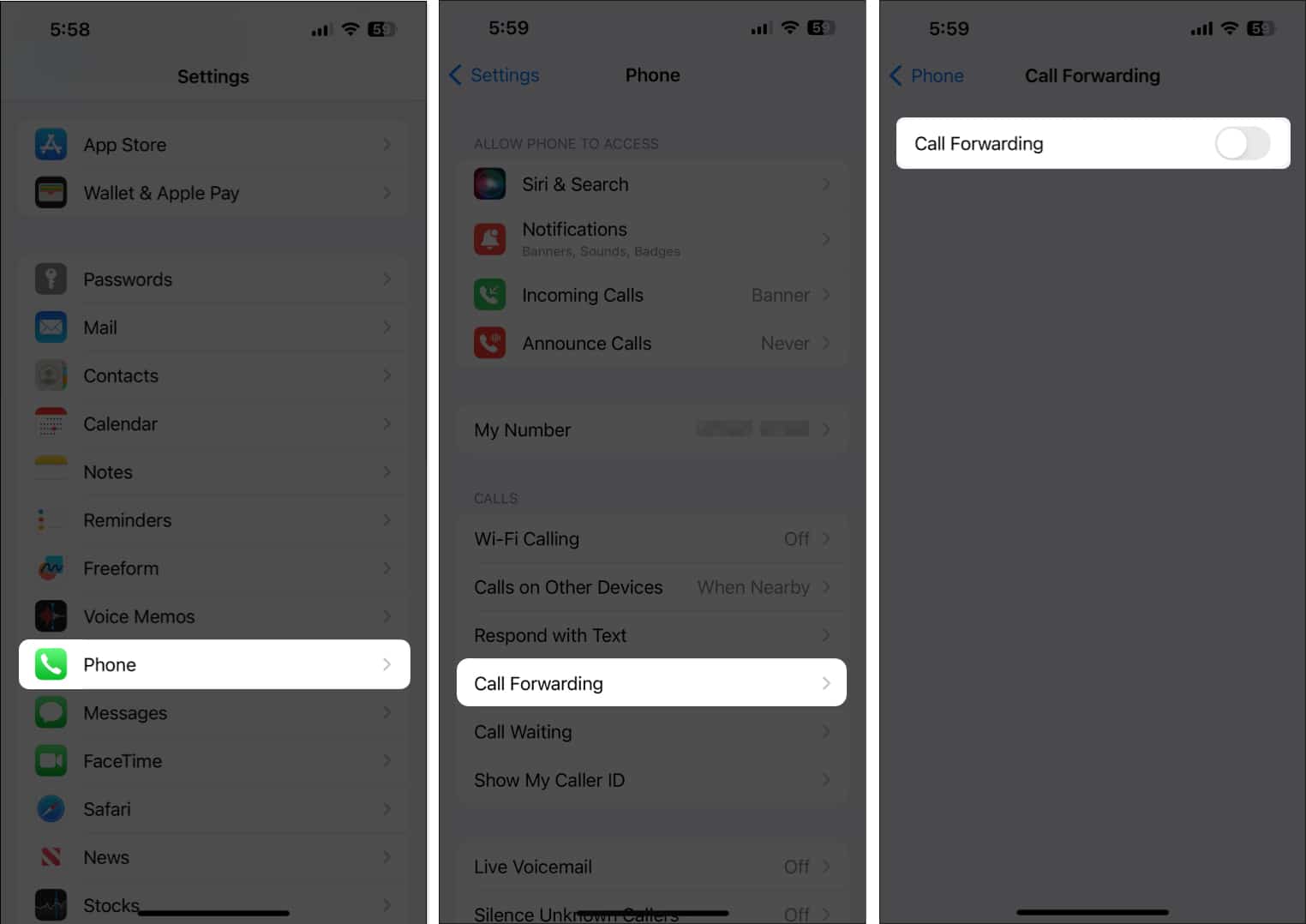 Toggle off Call Forwarding on iPhone