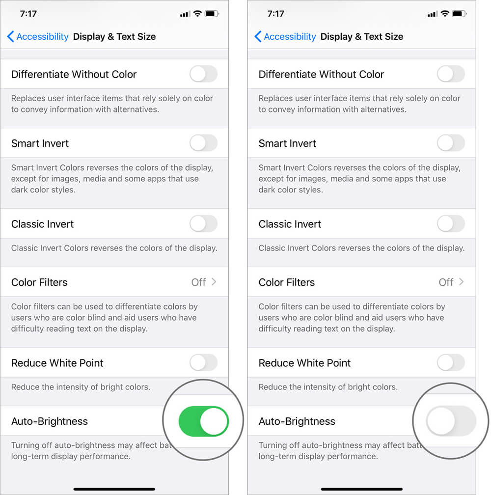 Turn off auto brightness in ios 13 settings app on iphone Turn Off Auto-Brightness in iOS 13 Settings App on iPhone