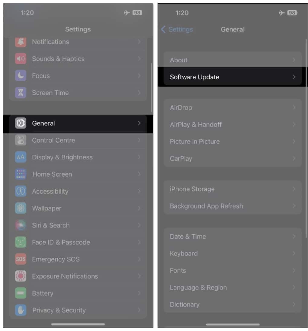 Update to latest ios version go to settings navigate to general tap on software update Update to latest iOS version, go to Settings, navigate to General, tap on Software Update