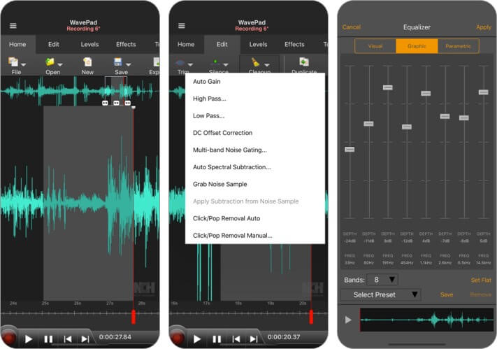 Wavepad music and audio editor iphone and ipad app screenshot WavePad Music and Audio Editor iPhone and iPad App Screenshot
